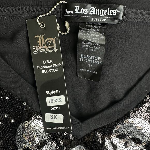 from Los Angeles bus stop sequin skull black Short Sleeve shirt Size 3X - Picture 6 of 8